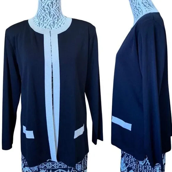 Misook Open Knit Gold Trim Cardigan Black Size M - Picture 8 of 12